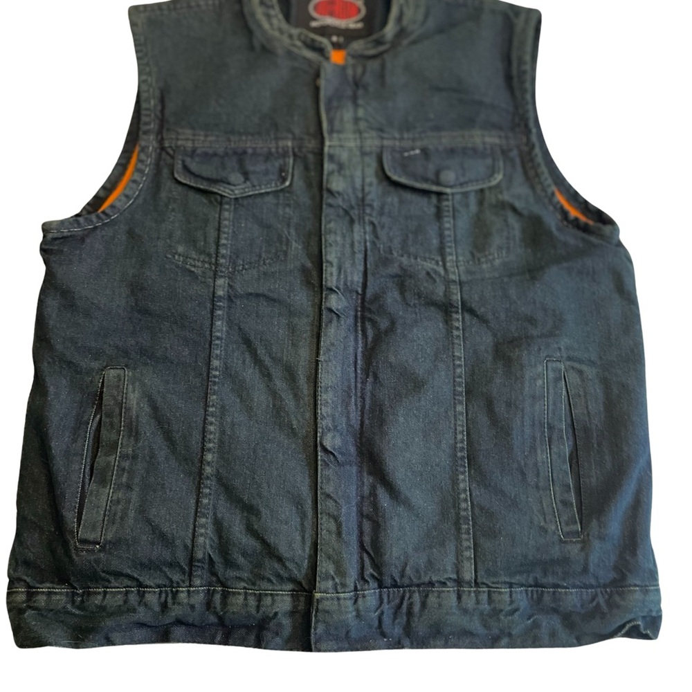 Jafrum Motorcycle Gear Men’s Denim Vest Size Med Orange Liner